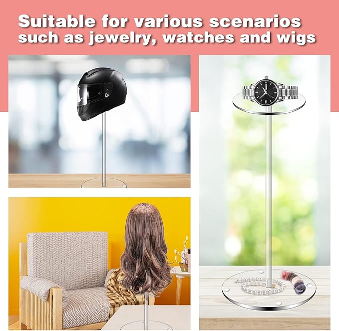 Hdkwby Acrylic Hat Display Stand 2 Pack- Thickened Base for Helmet, Wig - Multi-Use for Perfumery, Watch, Glass, Jewelry Collectibles - Home, Office, Retail, Salons, Hotels, Malls ( 11.8Inch Height)