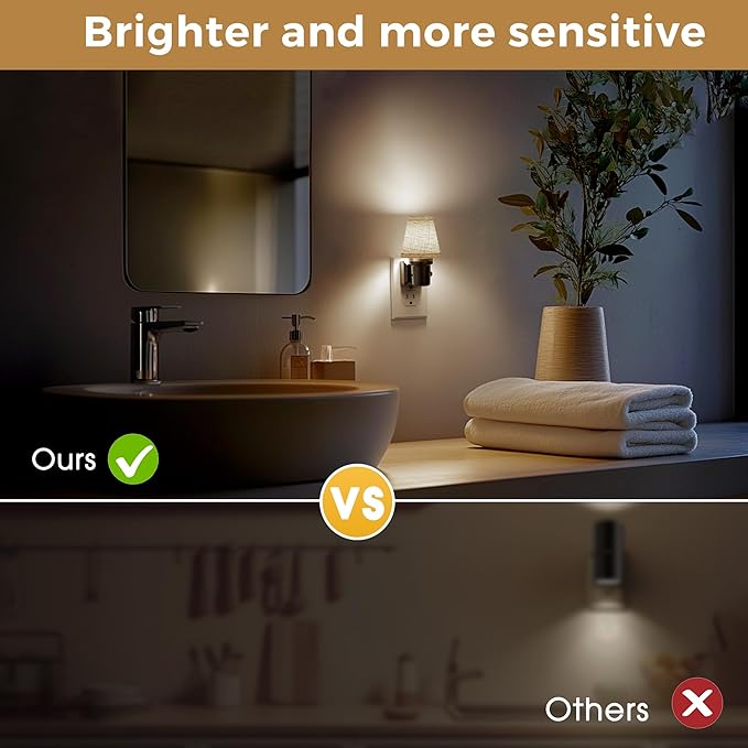 L LOHAS LED Night Lights Plug into Wall, 2 Pack Linen Fabric Round Platform Decor Night Light, Dusk to Dawn Sensor Vintage Nightlight, 5000K Daylight 0-100LM Dimmable, for Bedroom Living Room Hallway