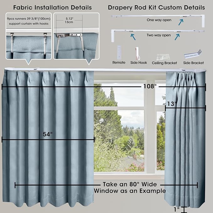 SmartWings Automatic Curtain Opener with Drapery, Motorized Vertical Blinds with Remote, Electric Closet Doors Sliding Panels Compatible with Alexa Google Homekit, 93% Blackout Greyish Blue