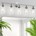 Guliaofo 5-Light Bathroom Vanity Lights, E26 Modern Brushed Nickel Bathroom Light Fixtures with Clear Glass Shade, Mirror Kitchen Hallway Cabinet Living Room Sconces Wall Lights