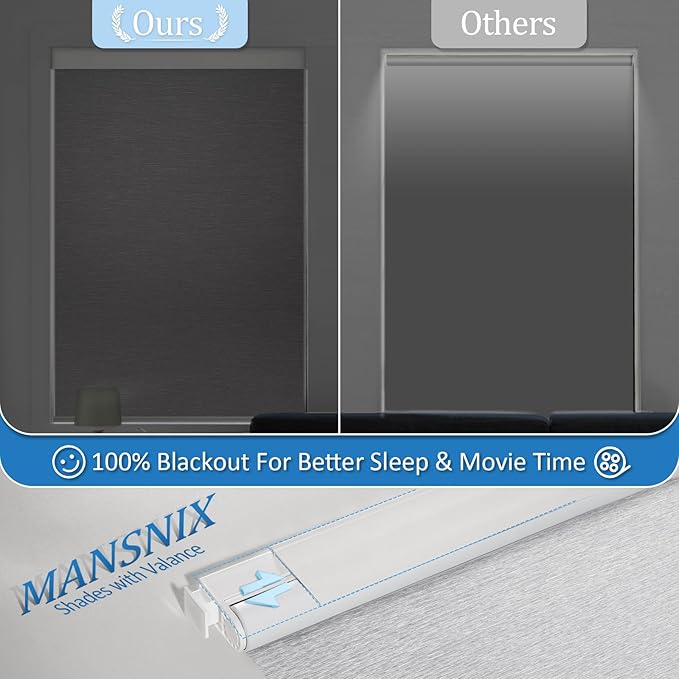 MANSNIX Smart Motorized Blinds with Remote, Cordless No-Drill Automatic Roller Shades, Blackout Electric Blind for Windows, Grey, 31 x 72
