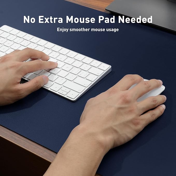 Aothia Faux Leather Desk Mat – Large Mouse Pad, Non-Slip PU Leather Blotter, Waterproof Writing Surface for Office and Home (Dark Blue, 47.2" x 23.6")