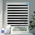 COOLWINDS Motorized Zebra Blinds for Windows Cordless Electric Curtains with Remote Control Blackout Shades Custom Smart Blinds Compatible with Alexa Google Home(Light Filtering Black,W21 X 72in)
