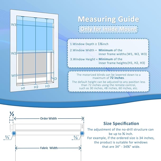 MANSNIX Smart Motorized Blinds with Remote, Cordless No-Drill Automatic Roller Shades, Blackout Electric Blind for Windows, Grey, 30 x 72
