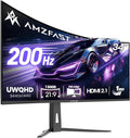 Amzfast 34 Inch 200Hz UltraWide Curved WQHD 3440x1440 Gaming Monitor, 1ms G-SYNC Compatible, 1500R, PIP/PBP, 131% sRGB, 96% DCI-P3, Height Adjustable,TÜV Rheinland, HDMI 2.1 x 2 & DP 1.4 x 1, AMZG34C8