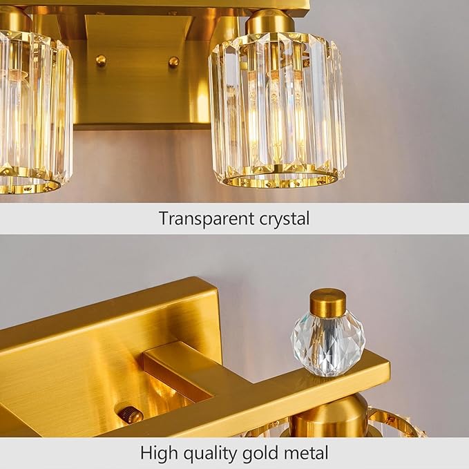 FDPBY Bathroom Vanity Lights 2-Light Gold Modern Crystal Vanity Light Fixtures Over Mirror Crystal Bathroom Vanity Lighting Fixtures