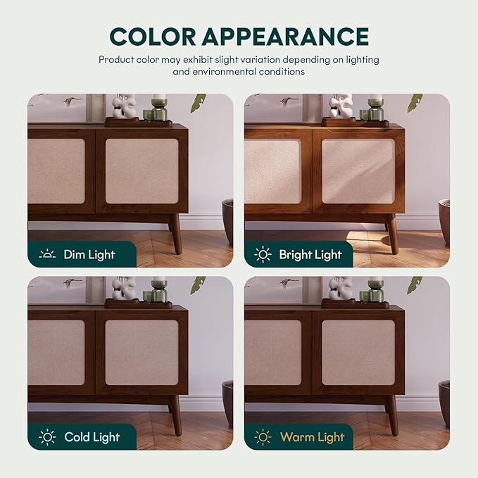 Calista TV Stand 1 Drawer 2 Door – Chestnut Finish Media Console with Open Shelf & Fabric Panel Doors, Mid-Century Modern Style with Tapered Legs, Easy Assembly