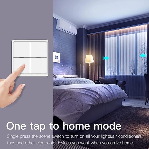 MOES Wireless Smart Scene Switch Button, Require MOES HUB, Zigbee Connection Tuya Battery Powered Included 12 Scene Controller for Smart Home Automation 4 Gang Black