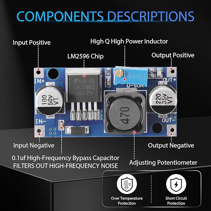 DROK LM2596 Buck Converter, Pack of 10 DC to DC Buck Converter Adjustable Voltage Regulator 3.2-35V to 1.25-34V