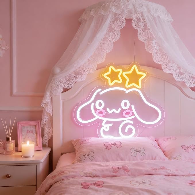 THIIXDAI Cinnamoroll Neon Sign for Room Decor, USB Powered LED Lights with Dimmable, Japanese Cartoon Dog Neon Signs, Cute Night Light Gifts for Children (14.96"L x 12.99"W)