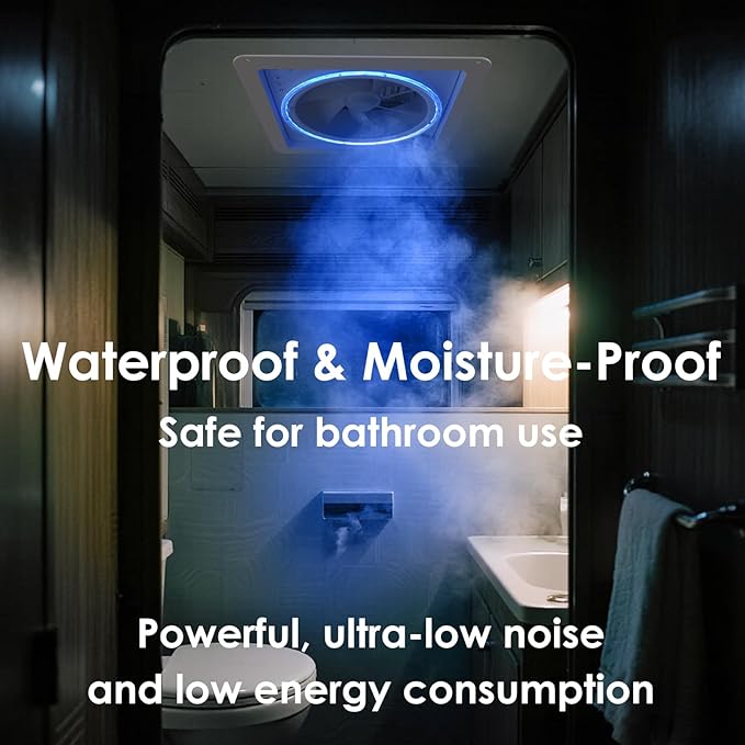 2012 14" RV Roof Vent Fan with LED Light, Air Max Reversible Exhaust Vent, Ultra Low Noise 12V - 24V Ceiling Fan with Remote and Rain Sensor for Camper, Trailer, Van, Motorhome Ventilation