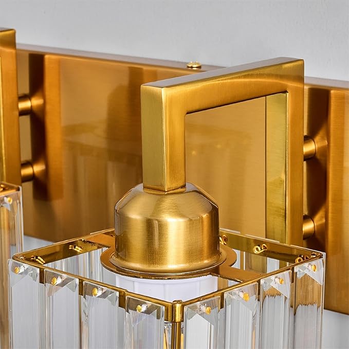 FDPBY Modern Bathroom Vanity Light 2-Lights Gold Crystal Wall Lamp Bathroom Modern Crystal Vanity Lighting