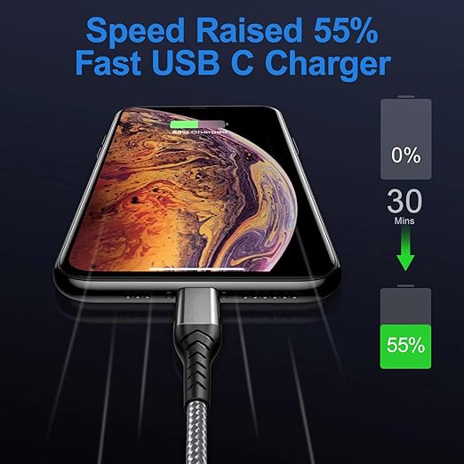 Durcord USB C to USB C Cable, 2Pack 60W 10ft USB C Charger Cable Fast Charging for Android Phone Pad, Type C to Type C Charger Braided USB Cable Compatible with iPhone 15/Pro/Plust/Max Silver