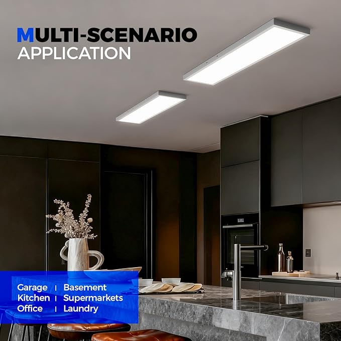 Barrina 1x4 LED Flat Panel Light Surface Mount, 8640LM 72W, 0-10V Dimmable, Selectable Flat Panel Ceiling Lights Fixture, 5CCT 3000K/3800K/4500K/5200K/6000K, Flush Mount for Kitchen, Garage, 4 Packs