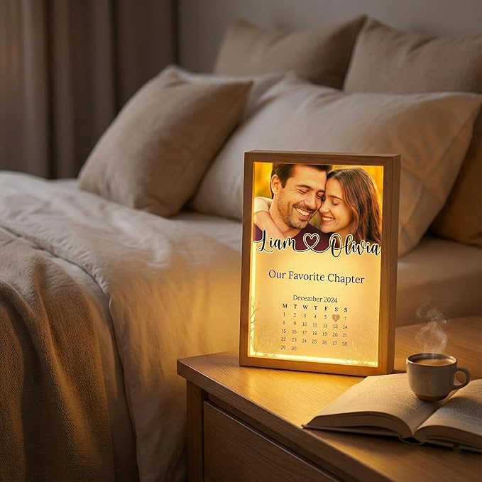 MamaEra Personalized Spotify Plaque Night Light with Photo - Custom Acrylic Glass LED Lamp Frame - Romantic Valentines Day Gift for Him Her Boyfriend Girlfriend Husband Wife Couple (Calendar)