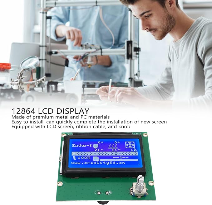 LCD Graphic Smart Display Control Board, LCD Control Module, 12864 Blue Control Panel with Ribbon Cable, for Ender 3, 3s, 3X, 3 Pro and Other 3D Printers