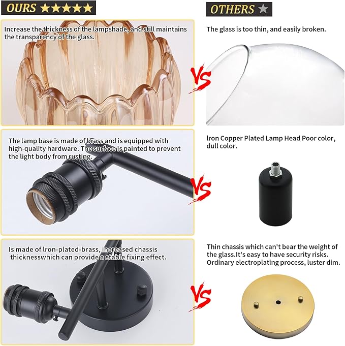 Shenmoyl Bathroom Light Fixtures, 2-Light Black Vanity Wall Light Over Mirror with Amber Tulip Glass Shade for Bedroom Living Room (Bulb Not Included)