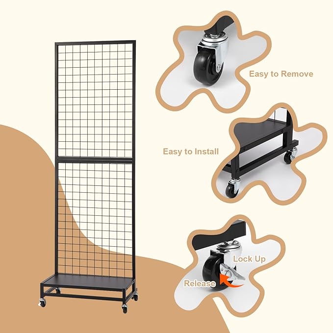 NectaCol Grid Wall Panels, 2'x 6' Gridwall Panel Display Stand with Baseplate, Black Wire Grid Wall Display Rack, Grid Panels for Display, Retail Display Stand - 1 Pack