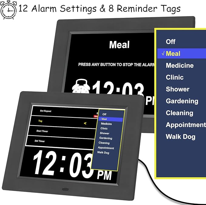 Jaihonda Clock with Date and Time for Elderly Dementia Clock for Seniors 12 Alram Option Large Display Large Number Digital Calendar Day Alzheimers Clocks for Seniors