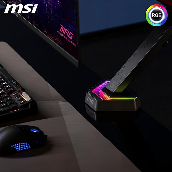 MSI MPG MT161R - Premium RGB Single Monitor Stand Arm, Supports 17-45" Screens and 35.2 lbs, VESA Compatible, Adjustable Spring Assisted Mount, Clamp & Grommet, Quick Release Plate - Black