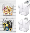 Clear Slatwall Bins, 4 Pack Slat Wall Accessories Cups Hooks Assemble Set Fit Most Slat Board Storage Systems Transparent Display Hanging Holder Organizers for Garage Shed Office Craft Tool (Large)