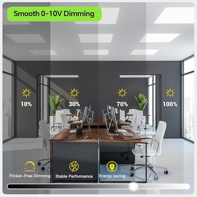 2x2 LED Light Flat Panel 4Pack,40/35/30/25/20W,5 Color Temps 2.7K/3K/3.5K/4K/5K,Dimmable (0-10V) Recessed Drop Ceiling Lights,5200 LM Fixture Flush Mount Ceiling for Office Kitchen Garage ETL-4Pack
