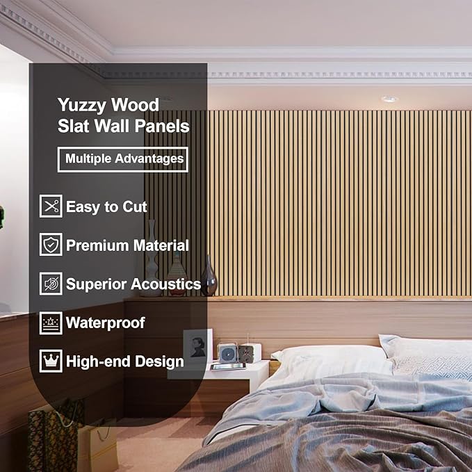 Yuzzy Wood Panels for Wall and Ceiling - 108 x 11 Inch Wood Slat Acoustic Panels 2 PCS - Modern Sound Absorbing Wall Panels for Interior Wall Decor for Home, Office, Studio - Rustic Oak