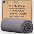 Bambaw 100% Viscose Derived from Bamboo Fitted Sheet Only, Soft Fitted Sheet Queen Size, Cooling Fitted Sheet with Straps, Deep Pocket Bottom Queen Fitted Sheet Only Fits Up to 16’’ (Dark Gray)
