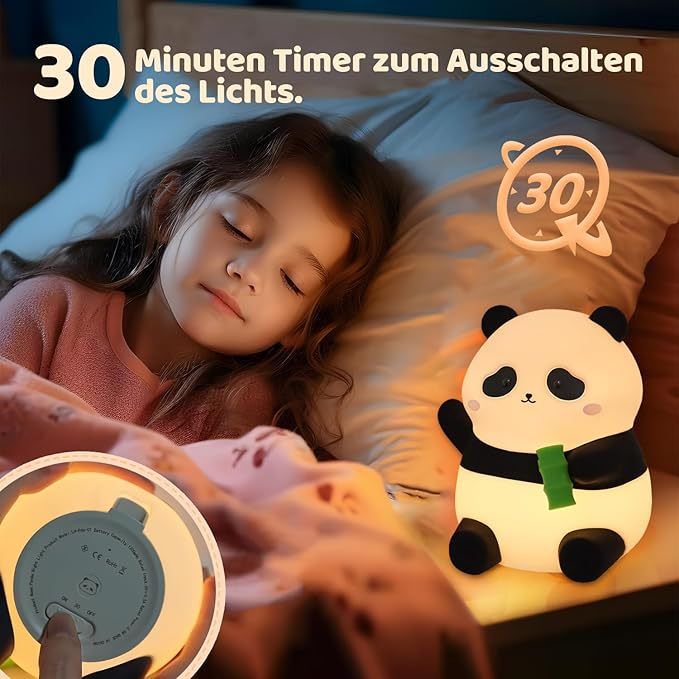 Rytinazzz Panda Night Light, 50-Hour Battery & Pat-to-Change Brightness, Squishy Silicone Lamp for Girls Kids Bedroom, USB Rechargeable with Timer, Valentines Gifts for Kids