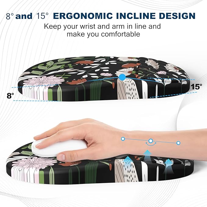 Hasinart Ergonomic Mouse Pad and Keyboard Wrist Rest with Massage Design, Space-Saving Mouse Pad Wrist Support, Memory Foam Wrist Rest with Non-Slip PU Base for Computer Desk, Multiflora