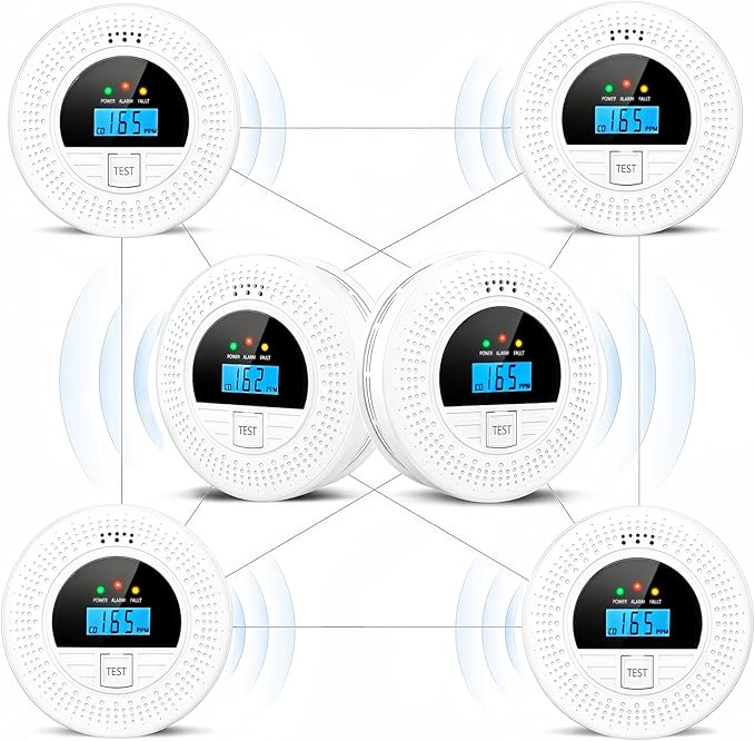 6-Pack Interconnected Smoke and Carbon Monoxide Detector, Battery Operated, Silence/Test Button, Smoke & CO Alarm for Any Room