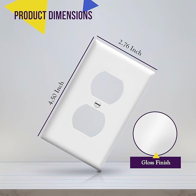 ENERLITES Duplex Wall Plates, Electrical Outlet Covers, Standard Size 1-Gang 4.50" x 2.76", Unbreakable Polycarbonate Thermoplastic, 8821-W-100PCS, White, 100 Pack