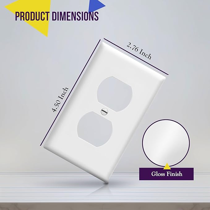 ENERLITES Duplex Wall Plates Kit, Electrical Outlet Covers, Standard Size 1-Gang 4.50" x 2.76", Unbreakable Polycarbonate Thermoplastic, Electric Receptacle Plug Covers, 8821-W-10PCS, White, 10 Pack