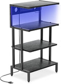Aquzee Game Console Shelf, 4-Tier Video Gaming Consoles Stand with Outlet & RGB Light, Small Media Entertainment Center for Audio Stereo Storage Organizer Playroom Furniture, Stereo Stands and Racks
