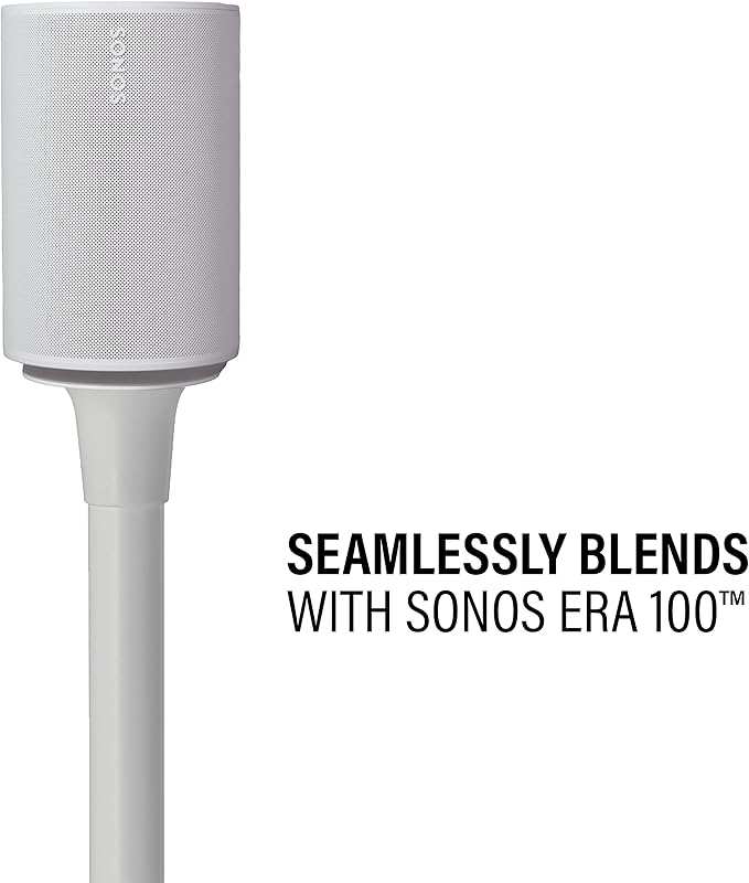 Sanus Speaker Stand for Sonos Era 100™ - Fixed Speaker Stand w/Easy 3 Step Install -Includes All Hardware, Carpet Spikes & Rubber Feet - White