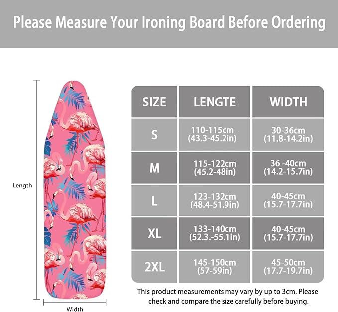 ZCFYGDX Flamingo Palm Leaf Print Ironing Board Covers (17 x 49 in) Hook & Loop Elastic Edge Easy to Install, Scorch Resistant,Lightweight & Breathable Anti-Slip & Wear-Resistant Home Size-M