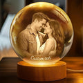 Herihues Personalized 3D Photo Crystal Ball, Custom Engraved Picture Lamp with Wood Base, Night Light for Couples, Gifts for Him Her Valentines Day, Anniversary, Personalized Gifts for Husband, Wife