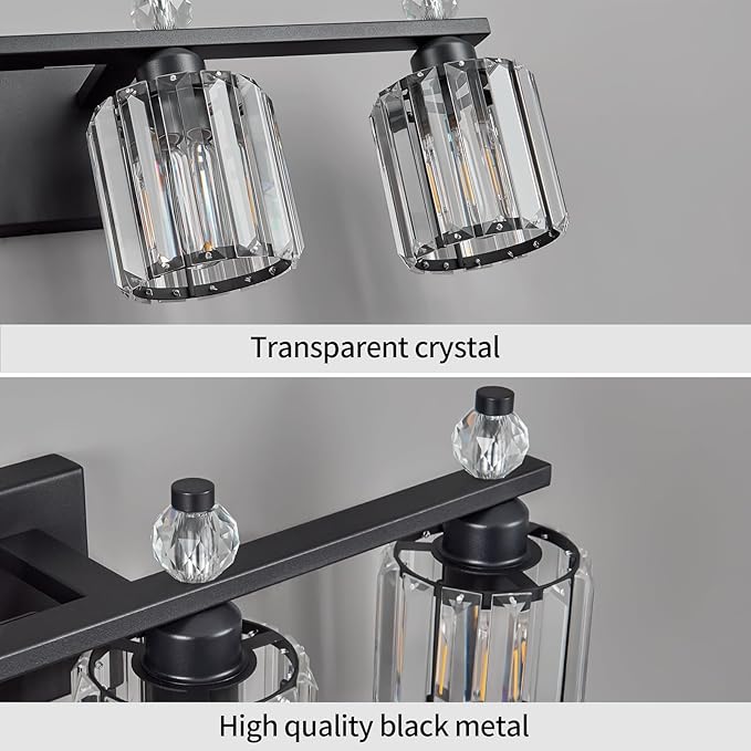 FDPBY Bathroom Vanity Lights 4-Light Sand Black Modern Crystal Vanity Light Fixtures Over Mirror Crystal Bathroom Vanity Lighting Fixtures