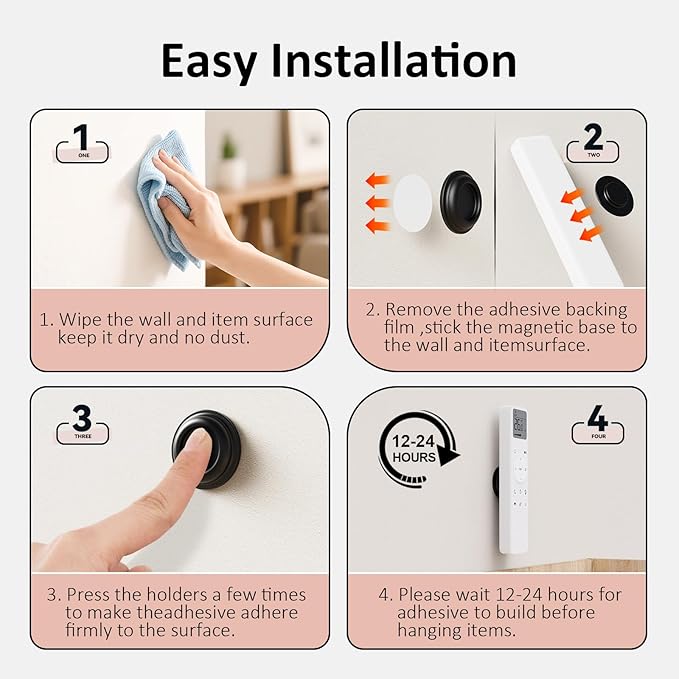 Vaszu Remote Control Holder Magnetic Wall Mount Self-Adhesive, 6 Pack Upgraded Silicone Remote Organizer Storage 360° Rotation Wall Holder for Home Office TV, Fan and Air Conditioner Remote Control