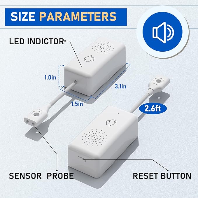 BSEED WiFi Water Leak Detector, Smart Water Sensor with Cable, 85dB Audio/App/SMS/Email Alarm, Rapid Leak Detection for Home, Kitchen, Bathroom, Basement, IP65 Waterproof, No Hub Required,1 Pack