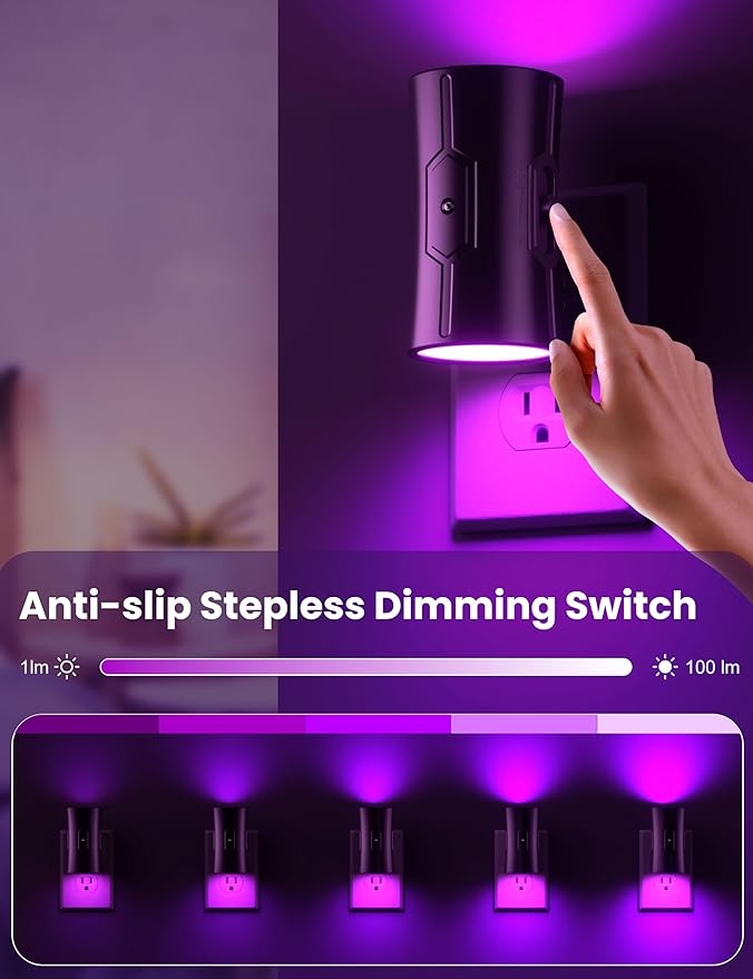 Sujeet Purple Night Light, Plug in Wall Light with Sensor, Adjustable Brightness, Dimmable Night Light Decorative for Christmas, Holiday, Home Decor, Party Decor