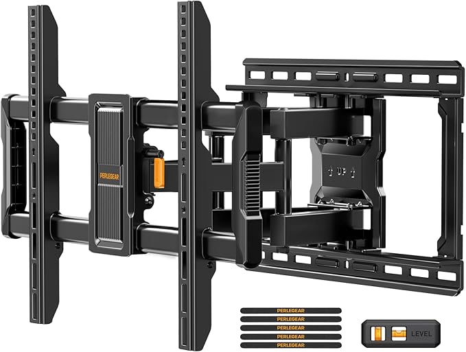 Perlegear UL-Listed Full Motion TV Wall Mount for 40–86 Inch Flat Curved TVs up to 132 lbs, 12″/16″ Wood Studs, TV Mount Bracket with Tool-Free Tilt, Swivel, Extension, Max VESA 600 x 400mm, PGLF15