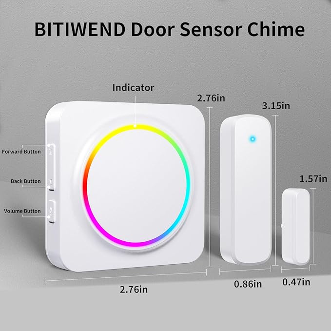 Door Chime, Door Sensor Chime When Door Opens, BITIWEND Door Entry Alarm for Business/Home/Office/Store, 600 FT Range, 32 Chimes 5 Adjustable Volume Door Ringer Alert 2Sensor + 1Receivers White