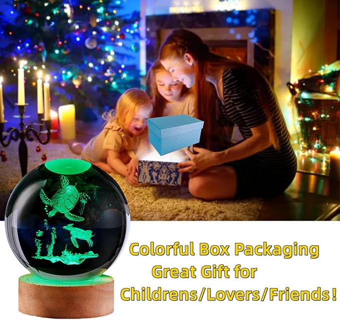 sea Turtle Crystal Ball Lamp,Lifelike 3D Turtle Night Light,16 Colors Changing Light,Dimmable Remote Control, Underwater World lamp Gift (sea Turtle)