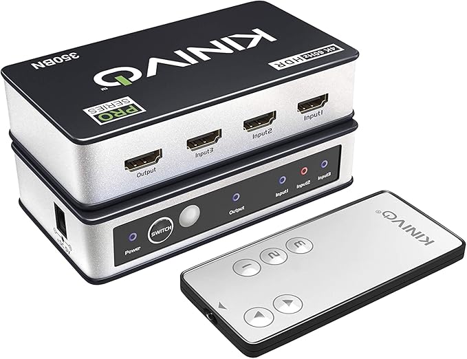 Kinivo HDMI Switch 3 in 1 Out 4K 60Hz (HDR 10, High Speed 18Gbps, IR Remote, HDCP2.2, Dolby Vision, VRR) - 350BN Switcher Compatible with Roku, PS5, Xbox, Apple TV, Nintendo Switch 2, Cable Box
