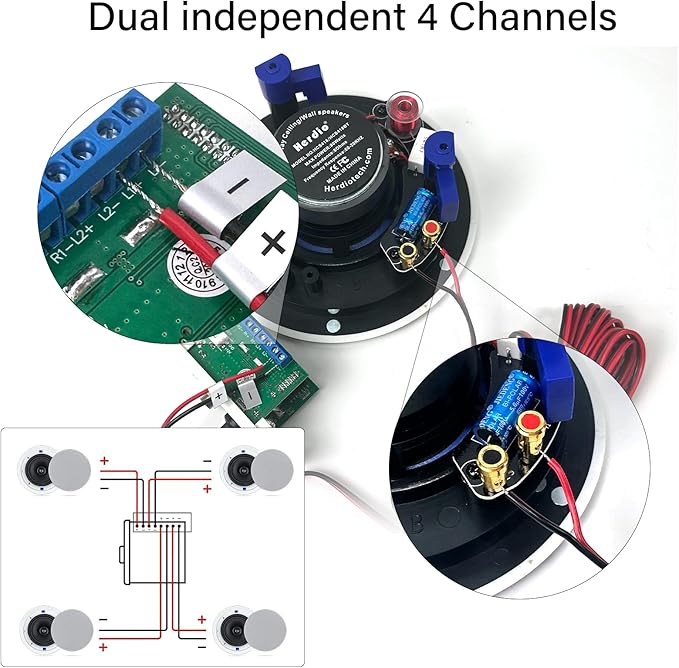 Herdio Bluetooth Wall Amplifier 4 Channels Volume Control Wall Plate USB/MIC/AUX(3.5mm) Inputs Connect 4 Speakers with 12V 3A Power Supply,HWA-16BT-4CH