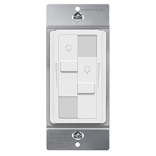 TOPGREENER Kalide Dual Load Dimmer Light Switch, Double LED Dimmer Switch, Full Range Dimming, Single Pole, 120VAC, 60Hz, 200W LED/CFL, Neutral Wire Not Required, TGDDS-W, White