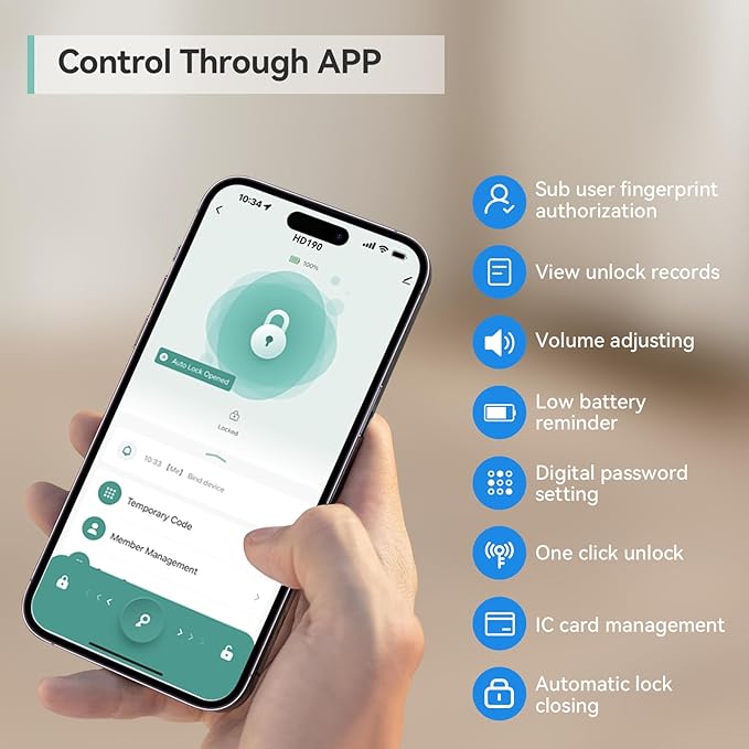 GEKRONE Fingerprint Smart Lever Lock TUYA APP Control Keyless Entry Bluetooth Touchscreen Indoor Handle Biometric Electronic Digital Door Knob with Keypad Suitable for Hotel Office Apartment Bedroom