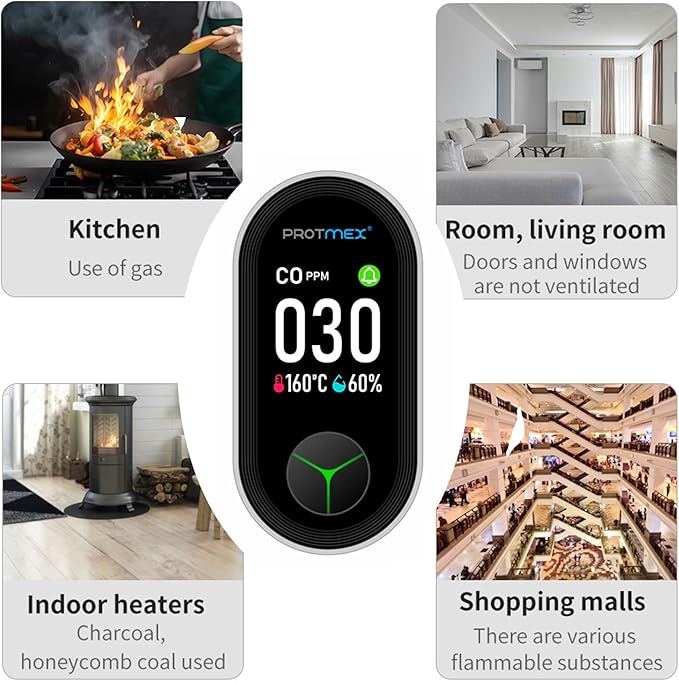 Protmex Carbon Monoxide Detector Plug in Wall, 3-in-1 Co Detector Monitor Air Quality with Temperature Humidity Sensor, Portable CO Meter Easy to Read & Install, for Home/Hotel/RV