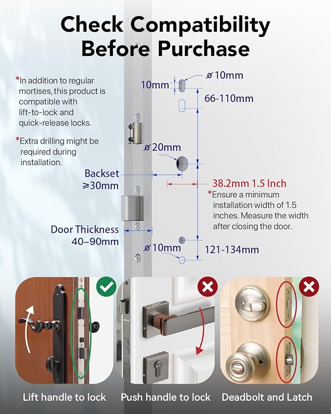 Electronic Smart Door Lock Fingerprint Door Lock with Keypad，Smart Lock for Front Door Children Proof IC Card,40–90mm Multipoint Locks (Not Suitable Patio Mortise Lock)(OSP Mirror Silver)